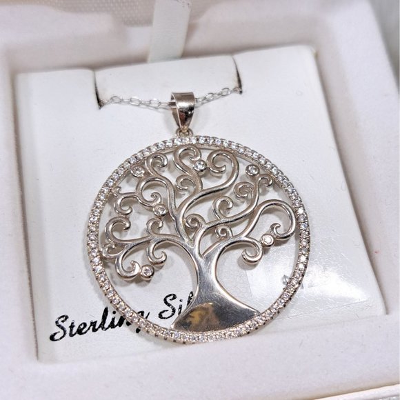 Tree of Life & CZ Sterling Silver Pendant & 18" Chain - Picture 1 of 8